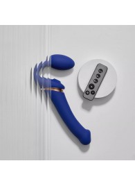 Синий безремневой страпон Multi Orgasm Bendable Strap-On size XL с клиторальной стимуляцией - Strap-on-me - купить с доставкой в Грозном