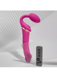 Ярко-розовый безремневой страпон Multi Orgasm Bendable Strap-On size XL с клиторальной стимуляцией - Strap-on-me - купить с доставкой в Грозном