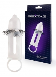 Эластичная насадка на пенис с подхватом мошонки и стимулирующими «ресничками» - Sextaz - в Грозном купить с доставкой