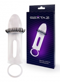 Закрытая насадка на пенис с подхватом мошонки и стимулирующими «ресничками» - Sextaz - в Грозном купить с доставкой