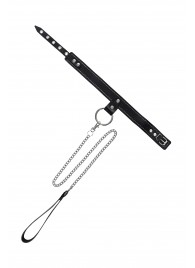 Черный узкий однослойный ошейник с серебристым поводком-цепочкой - Pecado - купить с доставкой в Грозном