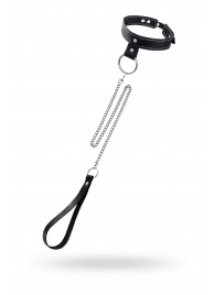 Черный узкий однослойный ошейник с серебристым поводком-цепочкой - Pecado - купить с доставкой в Грозном