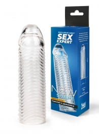 Прозрачная закрытая насадка на пенис с ребрышками - 16 см. - Sex Expert - в Грозном купить с доставкой