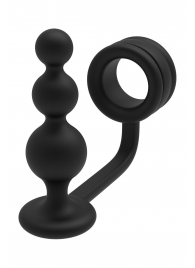 Черное эрекционное кольцо с анальной елочкой Cockring With Beaded Anal Plug - Dream Toys - в Грозном купить с доставкой