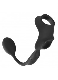 Черное виброкольцо с анальной пробкой Cock Ring with RC Butt Plug - Orion - в Грозном купить с доставкой