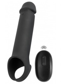 Черная вибронасадка для пениса с хомутом для мошонки и пультом ДУ Remote Controlled Penis Extension - Orion - в Грозном купить с доставкой