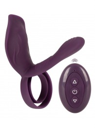 Фиолетовая насадка на член с клиторальным отростком и пультом ДУ RC Couple’s Vibrator 2 - Orion - в Грозном купить с доставкой