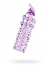 Гелевая фиолетовая насадка с шариками, шипами и усиком - 11 см. - Toyfa Basic - в Грозном купить с доставкой