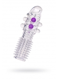 Гелевая прозрачная насадка с шариками и шипами - 14 см. - Toyfa Basic - в Грозном купить с доставкой