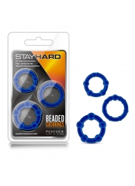 Набор из 3 синих эрекционных колец Stay Hard Beaded Cockrings - Blush Novelties - в Грозном купить с доставкой