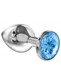 Большая серебристая анальная пробка Diamond Light blue Sparkle Large с голубым кристаллом - 8 см. - Lola Games - купить с доставкой в Грозном