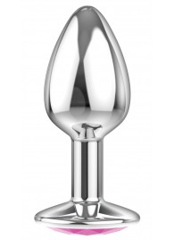 Малая серебристая анальная пробка Diamond Pink Sparkle Small с розовым кристаллом - 7 см. - Lola Games - купить с доставкой в Грозном