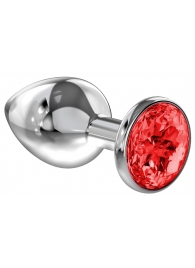 Большая серебристая анальная пробка Diamond Red Sparkle Large с красным кристаллом - 8 см. - Lola Games - купить с доставкой в Грозном