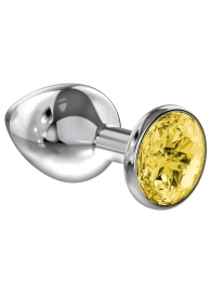 Большая серебристая анальная пробка Diamond Yellow Sparkle Large с жёлтым кристаллом - 8 см. - Lola Games - купить с доставкой в Грозном