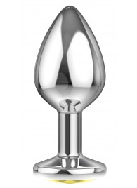 Малая серебристая анальная пробка Diamond Yellow Sparkle Small с жёлтым кристаллом - 7 см. - Lola Games - купить с доставкой в Грозном