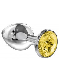 Малая серебристая анальная пробка Diamond Yellow Sparkle Small с жёлтым кристаллом - 7 см. - Lola Games - купить с доставкой в Грозном