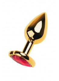 Золотистая анальная пробка с кристаллом-сердцем - 7,5 см. - ToyFa - купить с доставкой в Грозном