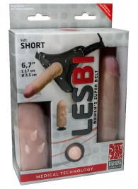 Телесный поясной страпон LESBI с вагинальной пробкой - 17 см. - LOVETOY (А-Полимер) - купить с доставкой в Грозном