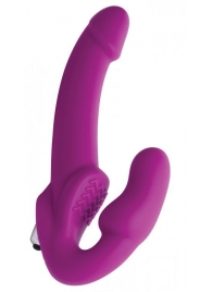 Ярко-розовый безремневой вибрострапон Evoke Vibrating Strapless Silicone Strap-on Dildo - XR Brands - купить с доставкой в Грозном