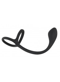 Эрекционное кольцо с утяжкой на мошонку и анальным плаг Black Velvets - Orion - в Грозном купить с доставкой