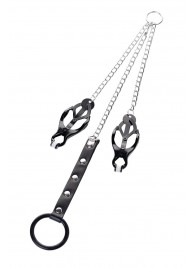 Черно-серебристые зажимы для сосков с кольцом для пениса TOYFA Metal - ToyFa - купить с доставкой в Грозном