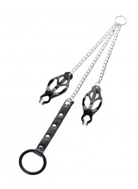 Черно-серебристые зажимы для сосков с кольцом для пениса TOYFA Metal - ToyFa - купить с доставкой в Грозном