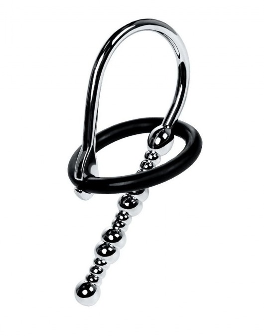 Серебристый уретральный плаг-бусины TOYFA Metal с мягким фиксириющим кольцом - ToyFa - купить с доставкой в Грозном