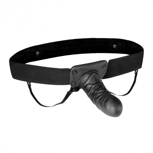 Чёрный полый страпон с вибрацией Unisex Vibrating Hollow Strap-On - 14 см. - Lux Fetish - купить с доставкой в Грозном