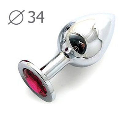 Коническая серебристая анальная втулка с малиновым кристаллом - 8,2 см. - Anal Jewelry Plug - купить с доставкой в Грозном