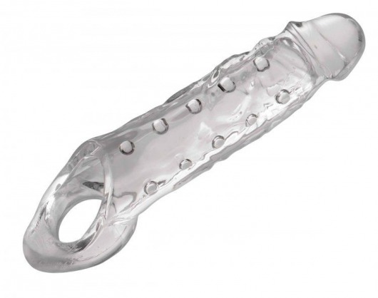 Прозразная закрытая насадка на пенис с поддержкой мошонки Clearly Ample Penis Enhancer - 22 см. - XR Brands - в Грозном купить с доставкой
