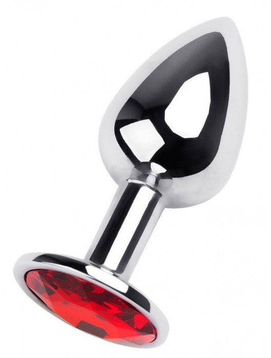 Маленькая коническая серебристая анальная пробка с красным кристаллом - 7 см. - ToyFa - купить с доставкой в Грозном