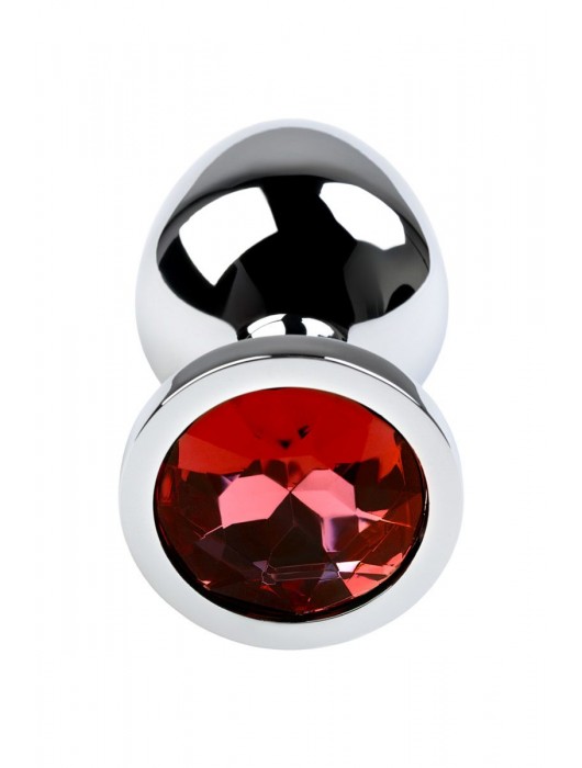 Серебристая коническая анальная пробка с красным кристаллом - 8 см. - ToyFa - купить с доставкой в Грозном