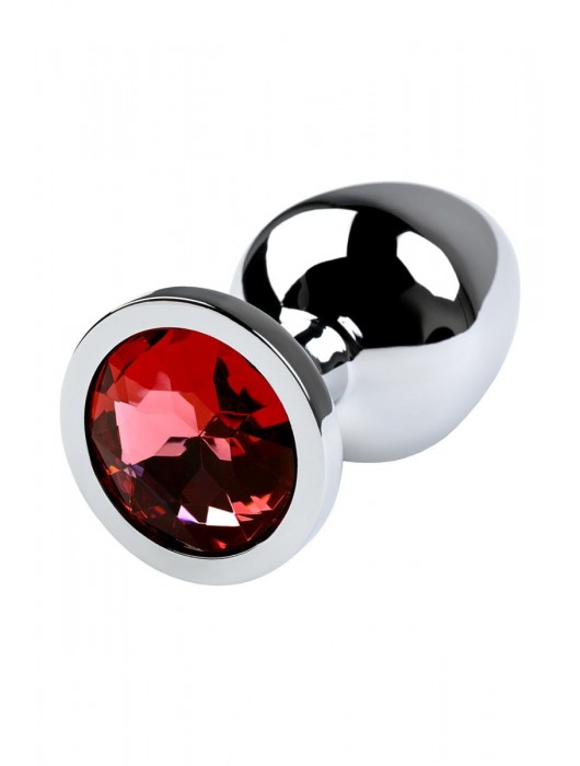 Серебристая коническая анальная пробка с красным кристаллом - 8 см. - ToyFa - купить с доставкой в Грозном