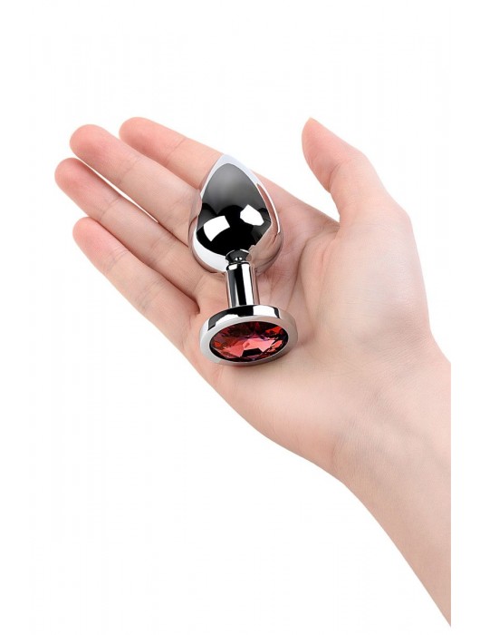 Серебристая коническая анальная пробка с красным кристаллом - 8 см. - ToyFa - купить с доставкой в Грозном