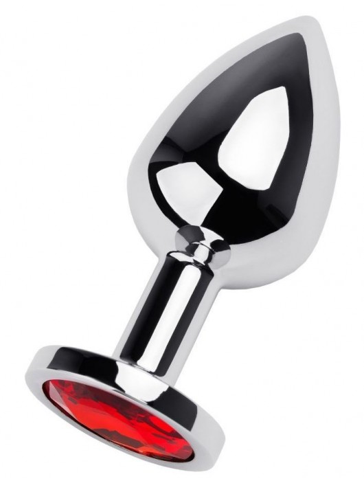 Серебристая коническая анальная пробка с красным кристаллом - 8 см. - ToyFa - купить с доставкой в Грозном