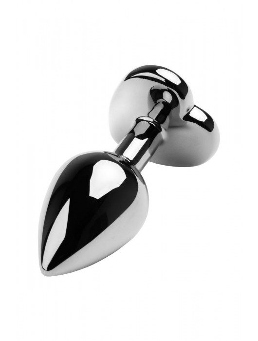 Серебристая коническая анальная пробка с красным кристаллом-сердечком - 7 см. - ToyFa - купить с доставкой в Грозном