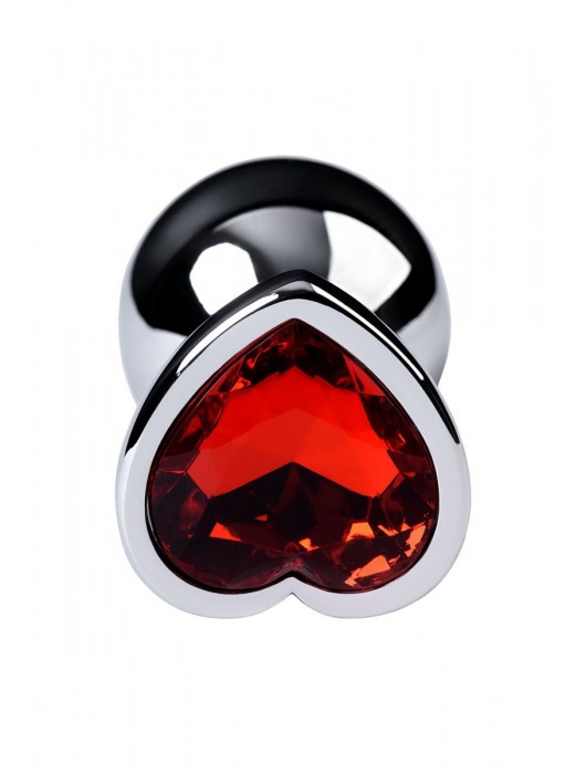 Серебристая коническая анальная пробка с красным кристаллом-сердечком - 7 см. - ToyFa - купить с доставкой в Грозном