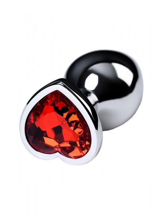 Серебристая коническая анальная пробка с красным кристаллом-сердечком - 7 см. - ToyFa - купить с доставкой в Грозном