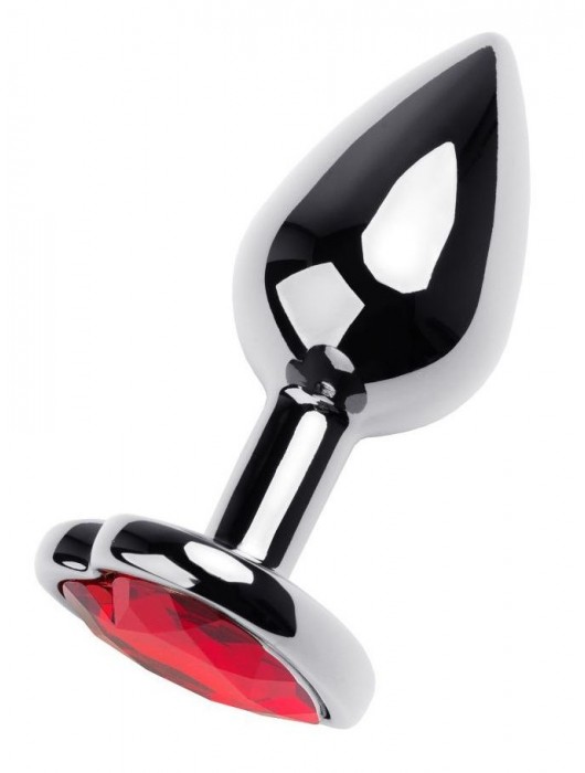 Серебристая коническая анальная пробка с красным кристаллом-сердечком - 7 см. - ToyFa - купить с доставкой в Грозном