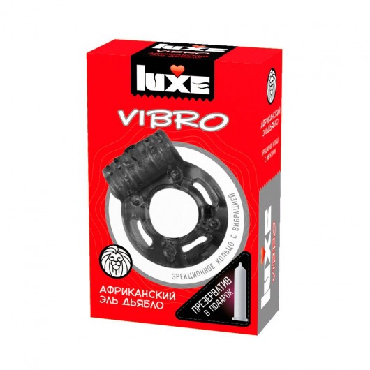 Чёрное эрекционное виброкольцо Luxe VIBRO  Африканский Эль Дьябло  + презерватив - Luxe - в Грозном купить с доставкой