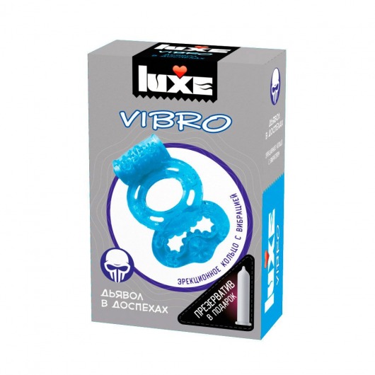 Голубое эрекционное виброкольцо Luxe VIBRO  Дьявол в доспехах  + презерватив - Luxe - в Грозном купить с доставкой