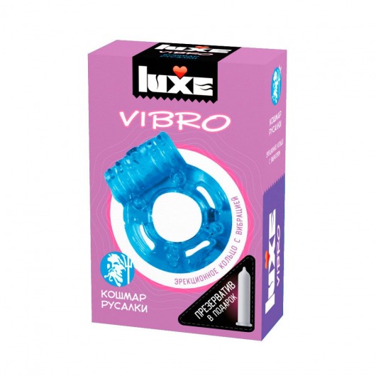 Голубое эрекционное виброкольцо Luxe VIBRO  Кошмар русалки  + презерватив - Luxe - в Грозном купить с доставкой