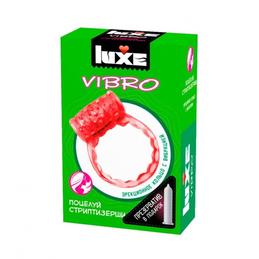 Розовое эрекционное виброкольцо Luxe VIBRO  Поцелуй стриптизёрши  + презерватив - Luxe - в Грозном купить с доставкой