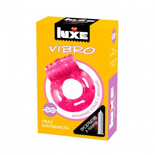 Розовое эрекционное виброкольцо Luxe VIBRO  Ужас Альпиниста  + презерватив - Luxe - в Грозном купить с доставкой