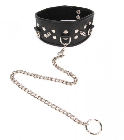 Черный ошейник с шипами и металлическим поводком-цепочкой - Notabu - купить с доставкой в Грозном