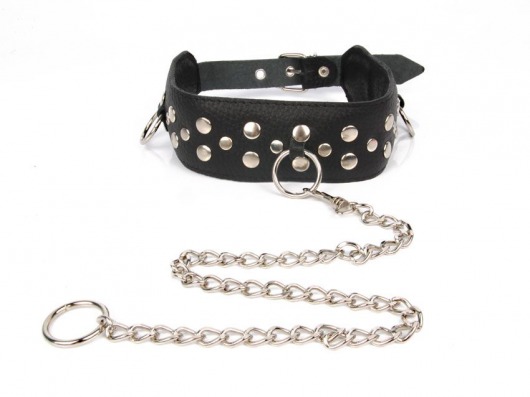 Черный ошейник с заклепками с металлическим поводком-цепочкой - Notabu - купить с доставкой в Грозном