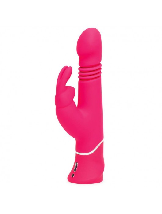 Розовый вибратор Thrusting Realistic Rechargeable Rabbit Vibrator с имитацией толчков - 22,8 см. - Happy Rabbit