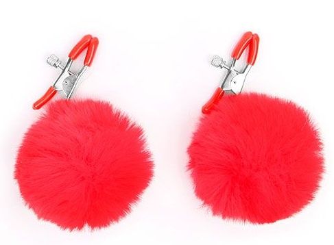 Зажимы для сосков с красным пушком - Notabu - купить с доставкой в Грозном