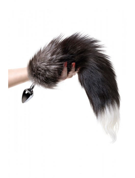 Серебристая металлическая анальная втулка с хвостом чернобурой лисы - размер S - ToyFa - купить с доставкой в Грозном