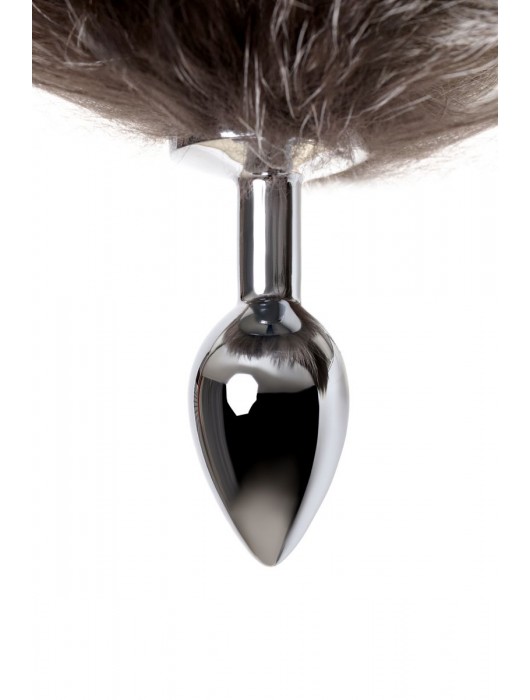 Серебристая металлическая анальная втулка с хвостом чернобурой лисы - размер S - ToyFa - купить с доставкой в Грозном